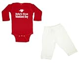 Riverstone Goods Baby's First Valentine's Day Red Baby Long Sleeve Bodysuit & White Pants Set