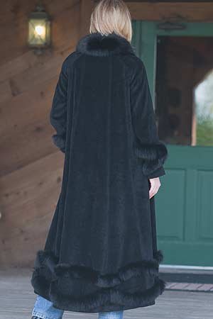 Women's Cashmere Blend Coat with Fox Trim, BLACK, Size XLARGE (10/12)