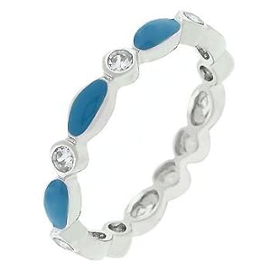 Blue Topaz Color Link Enamel Stacker Ring- Size- 10