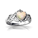 14K White Gold Heart Genuine Opal Celtic Claddagh Knot Ring