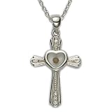 Sterling Silver Mustard Seed Cross Necklace w/ Heart and Cubic Zriconia Stones on 18 Chain