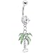 Clear Cubic Zirconia Paved Palm Tree Dangle Belly Ring