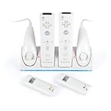 Wii Blue Light Double Charge Station with two 1800mAh Battery Packs & Nunch ....