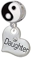 Large ''Daughter'' Heart with Clear Crystal Yin Yang Charm Bead