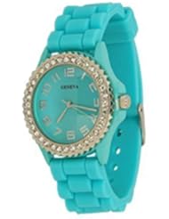 Aqua Ceramic Style Silicone Gel Band Crystal Watch