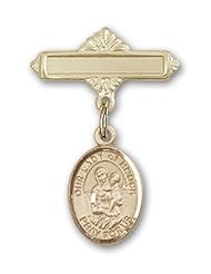 Gold Filled Baby Badge with Our Lady of Knock Charm and Polished Badge Pin