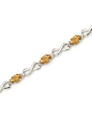 10K White Gold Oval Citrine and Diamond Bracelet