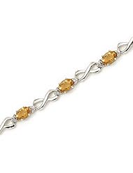 14K White Gold Oval Citrine and Diamond Bracelet