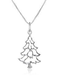Sterling Silver Open Christmas Tree Pendant Necklace, 18"