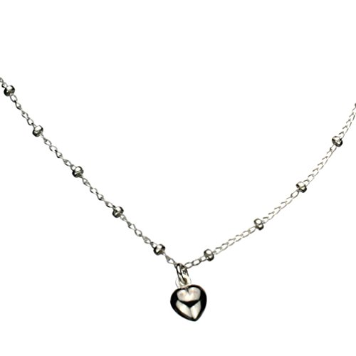 Sterling Silver Tiny Heart Charm Fine Open Curb Beads Station Nickel Free Chain 18 Inch Italy