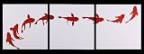 Set of Three Wall Plaques - Lucky Japanese Koi Canvas - Stretch Wall Art - Ready to Hang - Wall Decor