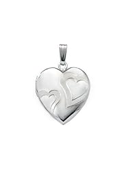 14k White Gold Heart Swirl Locket 3/4 inch x 3/4 inch in Solid 14K White Gold