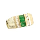 14K Men's .75 CT Baguette Emerald & Diamond Ring