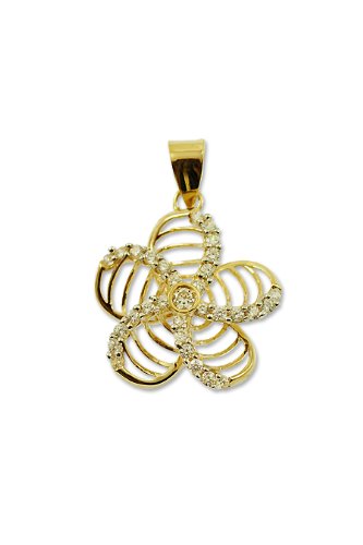 14k Yellow Gold, Hawaiian Flower Pendant Charm Lab Created Gems 20mm Wide
