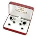 Alfa Perry Classic Round Tuxedo Stud Set and Cufflink Set,with Black Center and Silver Color Edge