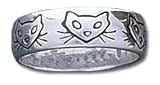 Solid Sterling Silver Cat Heads Band Ring