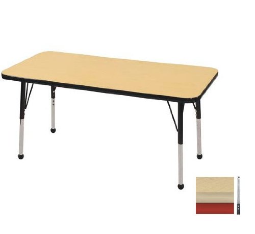 Early Childhood Resource ELR-14107-MMRD-SS 24 in. x 48 in. Maple Rectangular Adjustable Activity Table with Maple Edge and Red Standard Leg Nylon Swivel Glides