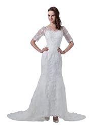 Elbow Length Sleeves Lace Mermaid Wedding Dress 