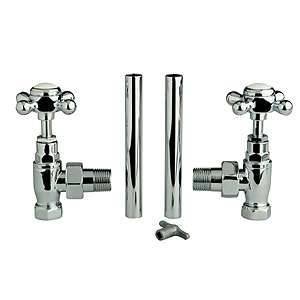 Trueshopping Chrome Traditional Towel Radiator Valves - Angled Pair