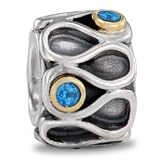 Authentic Pandora Jewelry Silver 14k Yellow Gold Infinity Bead with Turquoise Topaz Charm
