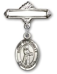 Sterling Silver Baby Badge with St. Petronille Charm and Polished Badge Pin