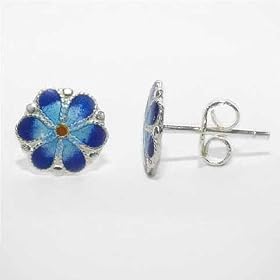 Sterling Silver Enamel Flower Stud Earrings