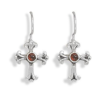 Small Garnet Cross Earrings