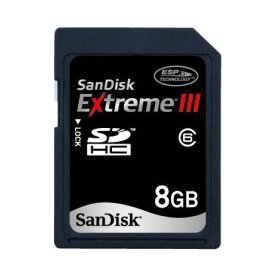 Sandisk 8GB EXTREME III SDHC SD Card Class 6 - 20MB/s (SDSDX3-008G, Static Pack)