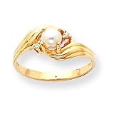 14k .03ct Diamond & Cultured Pearl BirthStone Ring