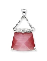 Sterling Silver Pink Cats Eye and CZ Purse Pendant QC4229"