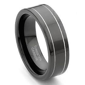 Black Tungsten Carbide Wedding Band Ring w  Grooves by Titanium Kay