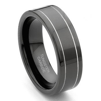 Childrens Toyshop  Jewelry : Black Tungsten Carbide Wedding Band Ring w/ Grooves