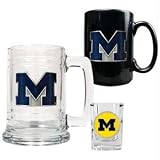 Michigan Wolverines NCAA 15oz Tankard, 15oz Ceramic Mug & 2oz Shot Glass Set - Primary Logo