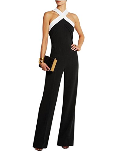 Aro Lora Women's Halter Neck Criss Cross Wide Leg Long Pants Jumpsuits Rompers