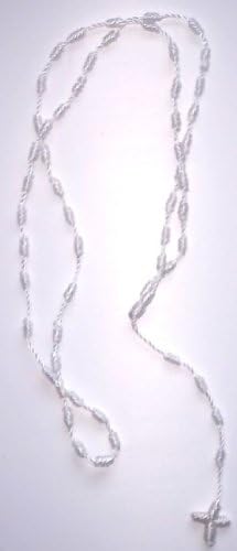 White Decenario Knotted Thread Rosary Cross Necklace Hip Hop Kanye West By Knotted
