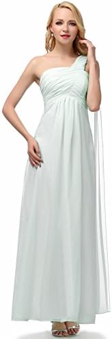 Deardresses Women's Elegant One-shoulder Ruffles Long Bridesmaid Prom Dress DD004 (S, White)