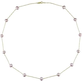 10K Yellow Gold 5.5-6mm Pink Cultured Freshwater Pearl Tin-Cup Necklace