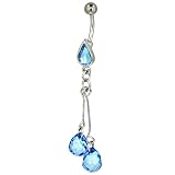Pear Cut Ligth Blue Crystal Dangle Belly Ring