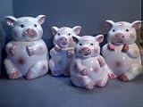 PIGS Piggy 3-Dimensional Majolica 4 Canisters Set PIG