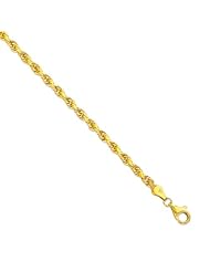 10K Yellow Gold 4.0mm Shiny Solid Diamond Cut Royal Rope Chain Bracelet with Lobster Clasp