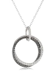 Black Rhodium Plated Sterling Silver Black and White Diamond Circle Pendant Necklace (0.05cttw, G-H Color, I2-I3 Clarity), 18"