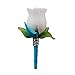 Angel Isabella Boutonniere - White Rose with Turquoise/Malibu Petal and Ribbon