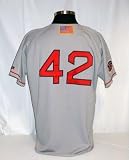 Mo Vaughn Boston Red Sox Authentic Grey Jersey w/ Jackie Robinson & Flag Patch - MLB Flags Banners