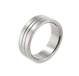Mens 316L Stainless Steel Gemini Striped 7mm Wide Band Ring (Size 8,9,10,11,12,13)