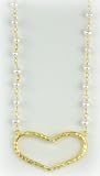 14K Gold Plated 16 Pearl Link Necklace with Open Heart Fixed Pendant From Barrocos