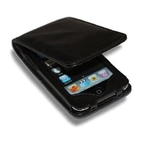 BPM Black Luxury Genuine Leather Flip Case & Screen Protector for iPod Touch 4G 4th Generation 8GB 32GB 64GB