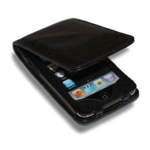 BPM Black Luxury Genuine Leather Flip Case & Screen Protector for iPod Touch 4G 4th Generation 8GB 32GB 64GB