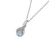 9ct White Gold 003 Ct Diamondblue Topaz Drop Pendant 18 Chain