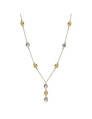 14k Yellow and White Gold Satin Finished "Y" Station Necklace, 17"