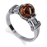 Sterling Silver Baltic Amber Round Shape Ring Size 5, 5.5, 6, 6.5, 7, 7.5, 8, 8.5